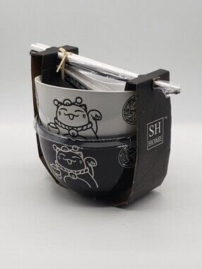 SH Home 8pc Ceramic Ramen Noodle Bowl Set